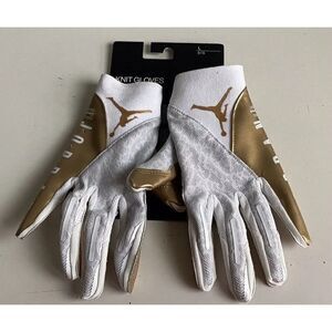 NIKE JORDAN VAPOR KNIT 4.0 METALLIC Football Receiver Gloves White Gold Size L